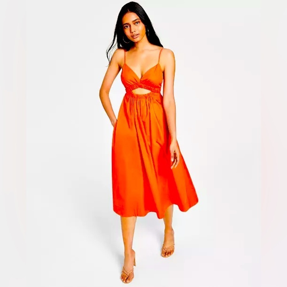 NIA Tomato Chiara Dress Coral Orange Cutout Fit & Flare Cotton Dress Size Large